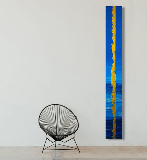 dallanges_gallerie_totems_rectangles art contemporary vertical wall art happiness blue and yellow stripe